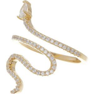 14K Gold Plated Swarovski Crystal Accented Winding Snake Ring ADORNIA